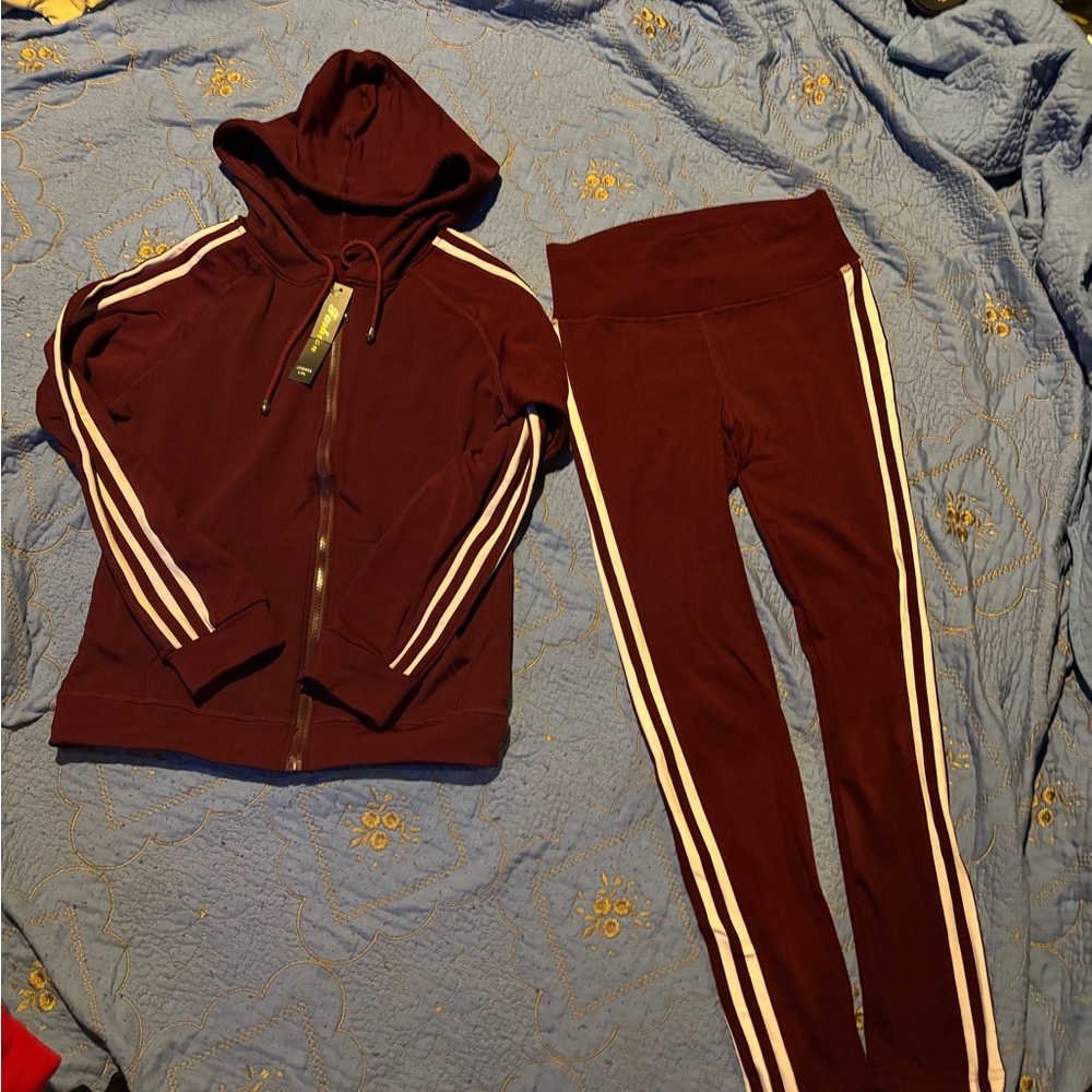 Burgundy Tracksuit with White Stripes